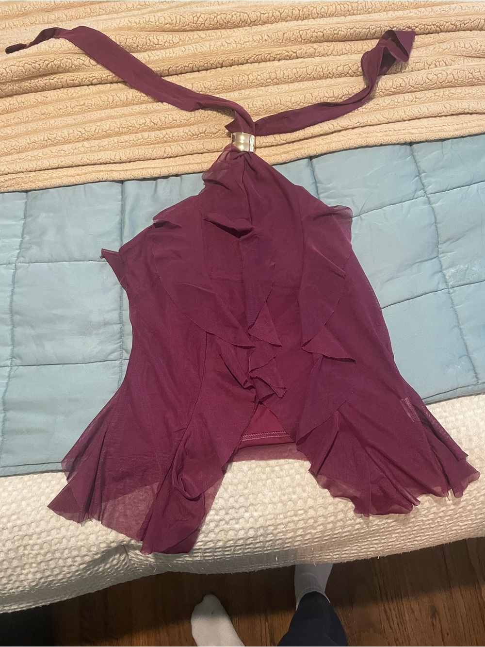 Plum Halter Ruffle Chiffon Top